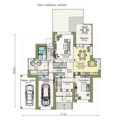 Проекты домов Альфаплан - «Современник» с панорамными окнами - превью плана проекта №1