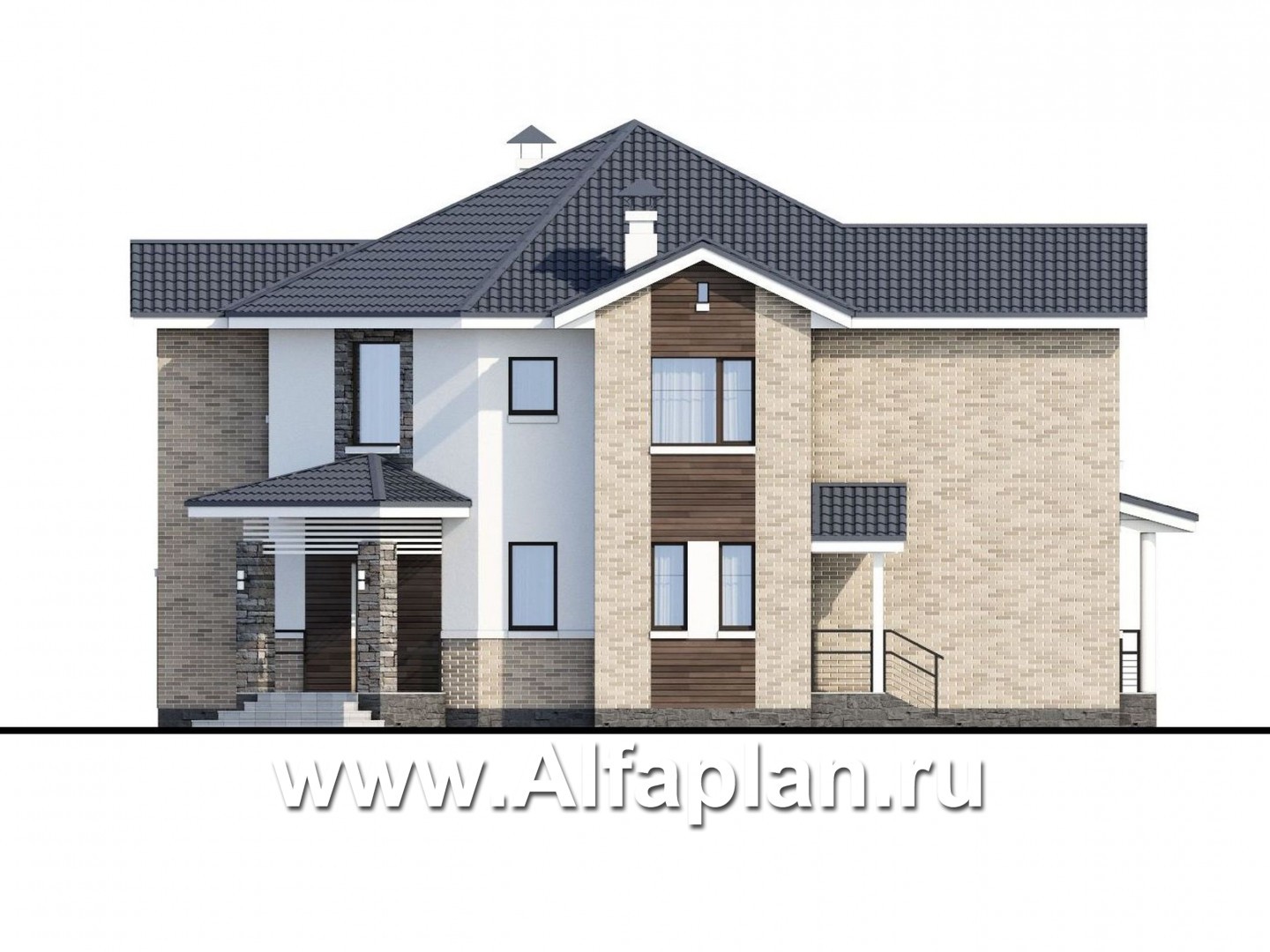 Проекты домов Альфаплан - «Махаон» - эксклюзивный дом с диагональным построением - изображение фасада №1