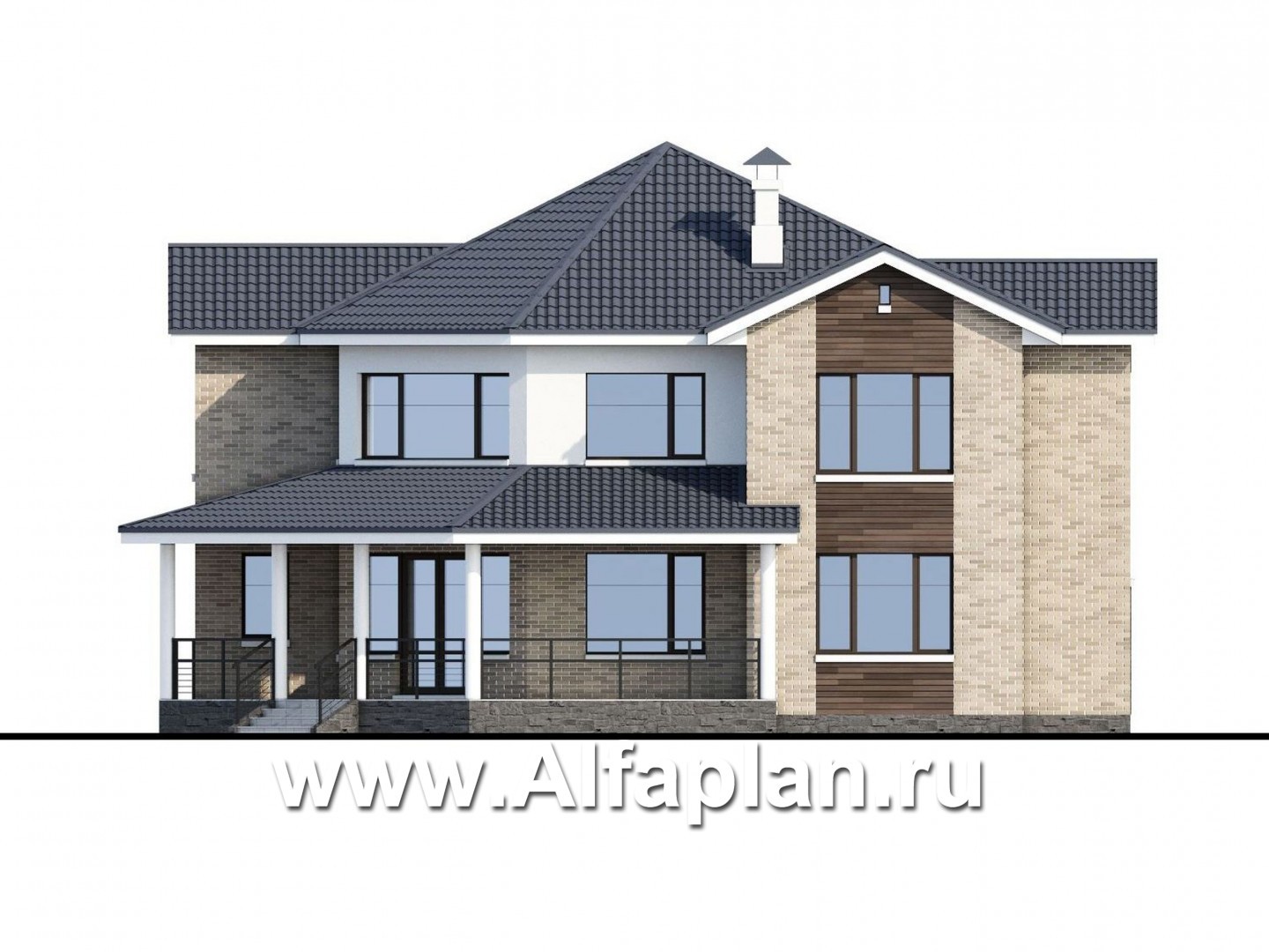 Проекты домов Альфаплан - «Махаон» - эксклюзивный дом с диагональным построением - изображение фасада №4