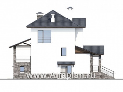 Проекты домов Альфаплан - «Берег» - современный компактный коттедж для небольшого участка - превью фасада №3