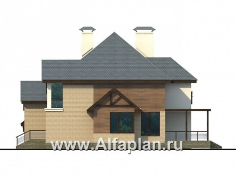 Проекты домов Альфаплан - «Современник» - коттедж со спортивным залом и сауной - превью фасада №2