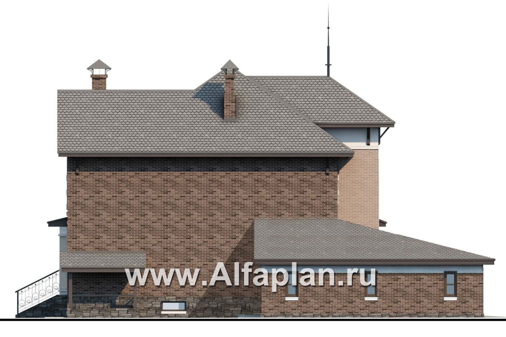 Проекты домов Альфаплан - «Маленький принц» - компактный коттедж с цокольным этажом и гаражом - изображение фасада №3