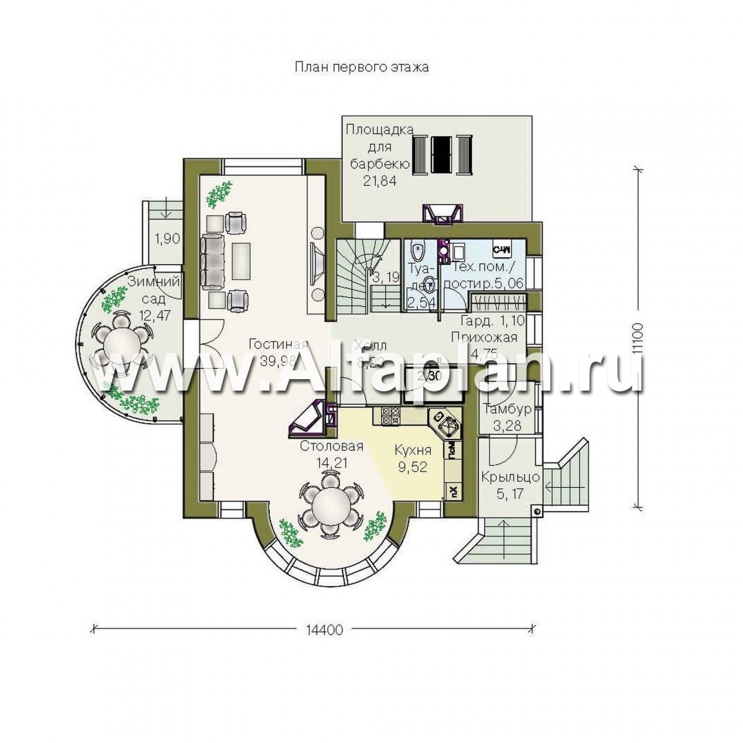 Проекты домов Альфаплан - «Новелла» - архитектурная планировка с полукруглым зимним садом - изображение плана проекта №1