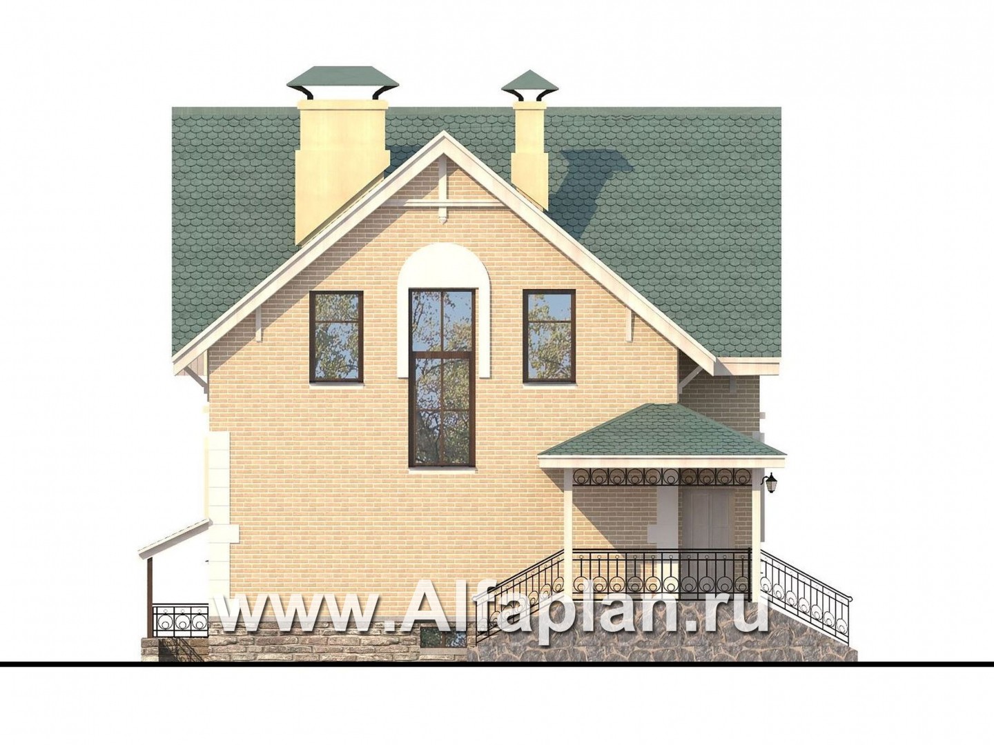 Проекты домов Альфаплан - Дом из газобетона «Оптима плюс» с подвалом - изображение фасада №3
