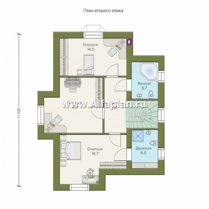 Проекты домов Альфаплан - «Вива» - коттедж для узкого участка - превью плана проекта №2