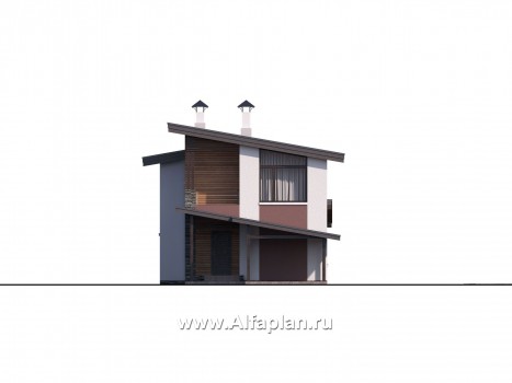 «Арс» - проект двухэтажного дома, с террасой и с балконом,  для узкого участка, навес на 1 авто - превью фасада дома