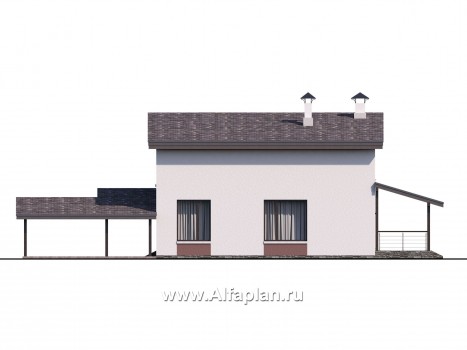 «Арс» - проект двухэтажного дома, с террасой и с балконом,  для узкого участка, навес на 1 авто - превью фасада дома