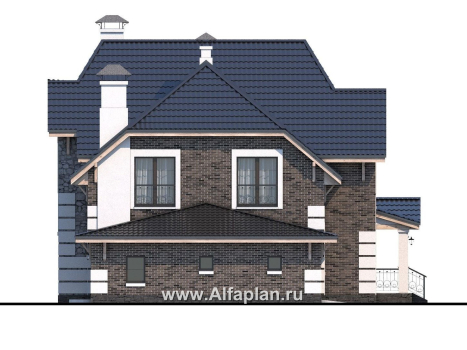 Проекты домов Альфаплан - «Ясная поляна»- коттедж для большой семьи с гаражом и бильярдной - превью фасада №3