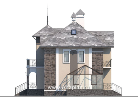 «Разумовский» - проект двухэтажного дома, с террасой, со вторым светом, с цокольным этажом - превью фасада дома