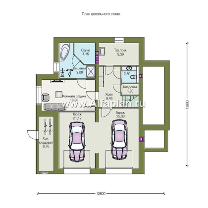 «Юсупов» - проект трехэтажного дома, с гаражом на 2 авто в цоколе, в стиле модерн - превью план дома