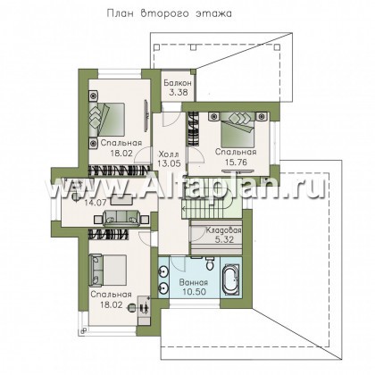 «Эридан» - красивый проект двухэтажного дома, с террасой и сгаражом, в современном стиле - превью план дома