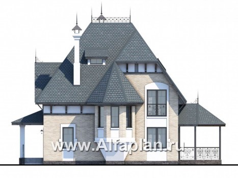 «Вианден» - проект дома с мансардой, с террасой, в стиле замка - превью фасада дома
