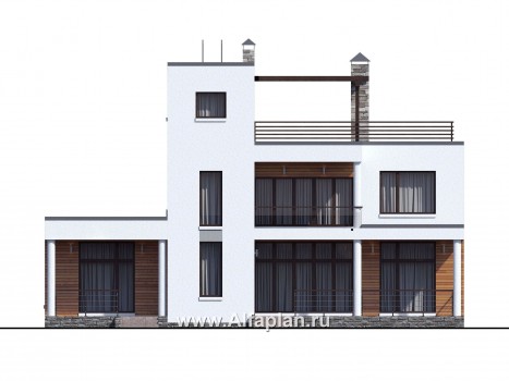 «Гоген» - проект двухэтажного дома из газобетона, с террасой, с сауной или с гостевой квартирой - превью фасада дома