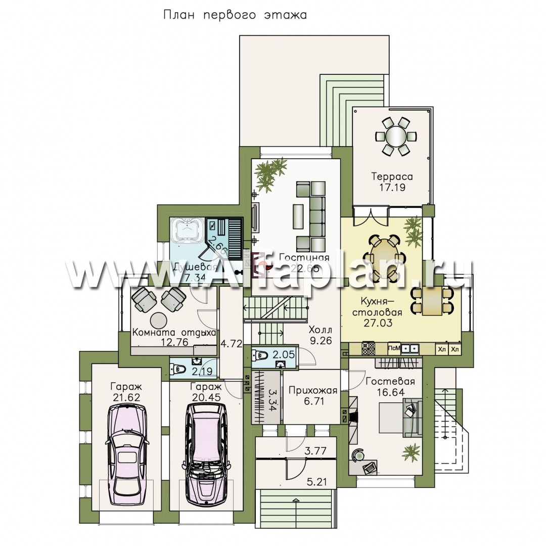 Проекты домов Альфаплан - «Современник плюс» - современный коттедж c цокольным этажом - план проекта №2
