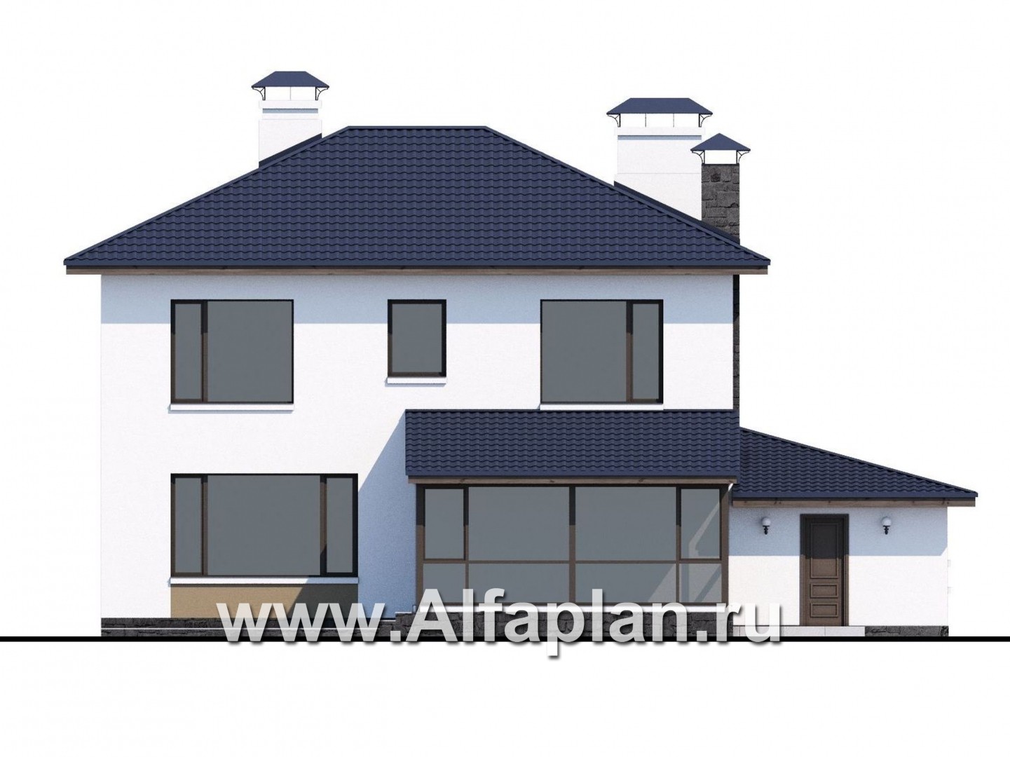 Проекты домов Альфаплан - «Седьмая высота» - современный коттедж с гаражом и просторной верандой - изображение фасада №4