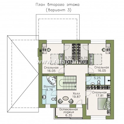 Проекты домов Альфаплан - «Седьмая высота» - современный коттедж с гаражом и просторной верандой - превью плана проекта №4