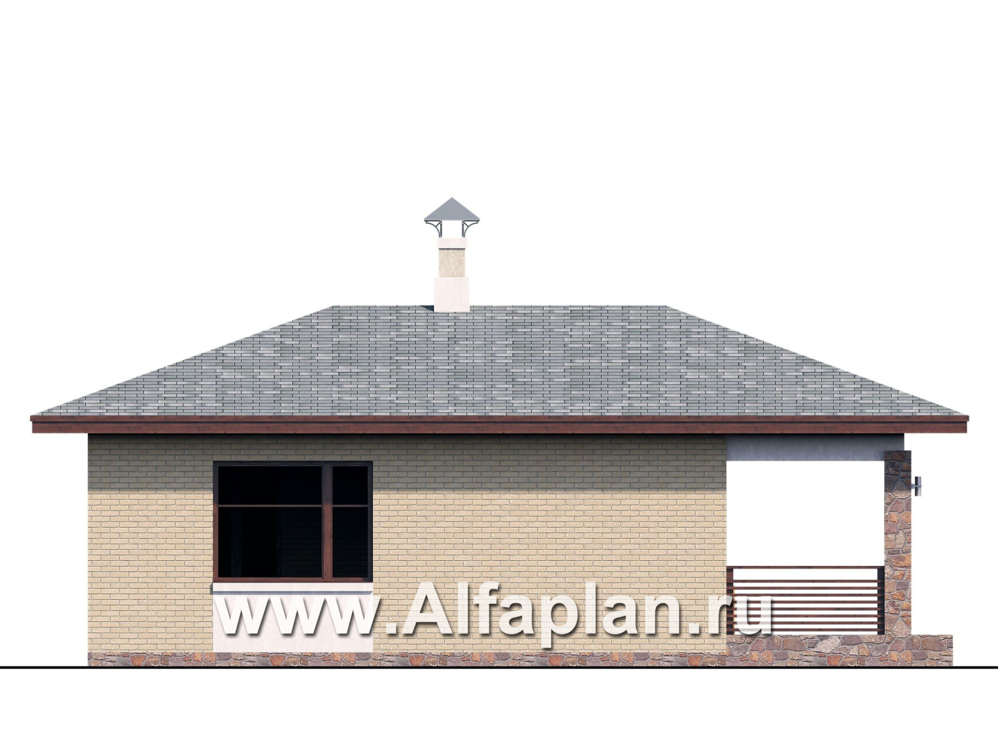 Проекты домов Альфаплан - «Виньон» - проект одноэтажного дома с большой террасой - изображение фасада №3