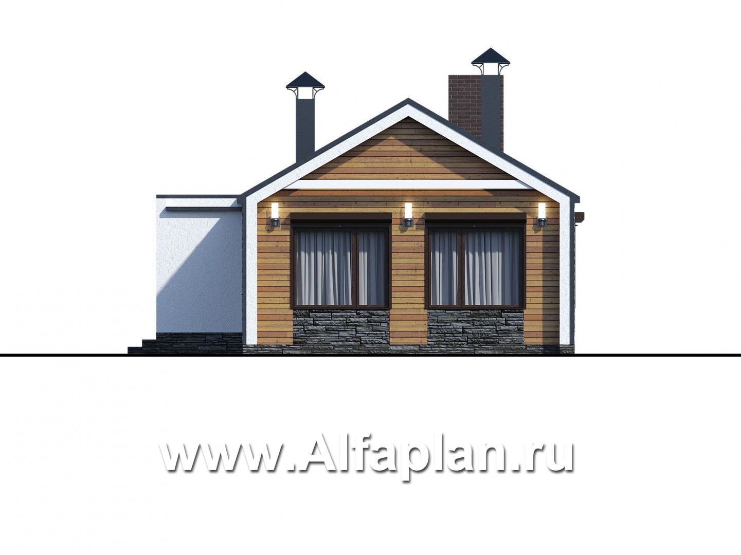 Проекты домов Альфаплан - «Тета» - одноэтажный дом с фальцевыми фасадами и кровлей - изображение фасада №4