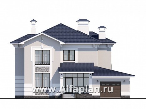 «Белоостров» - проект двухэтажного дома, планировка с кабинетом на 1 эт, с террасой и с гаражом на 1 авто - превью фасада дома